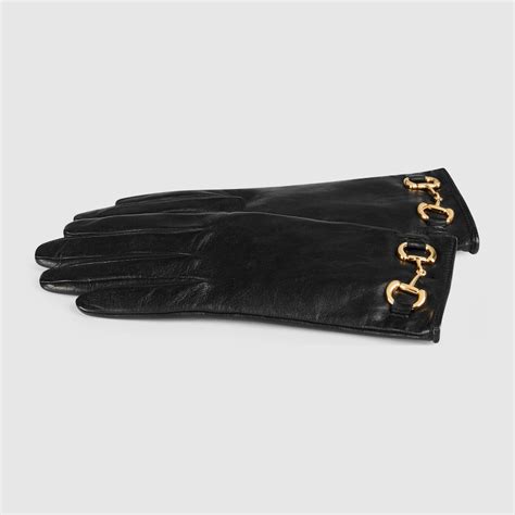 Black Leather Gloves With Horsebit .